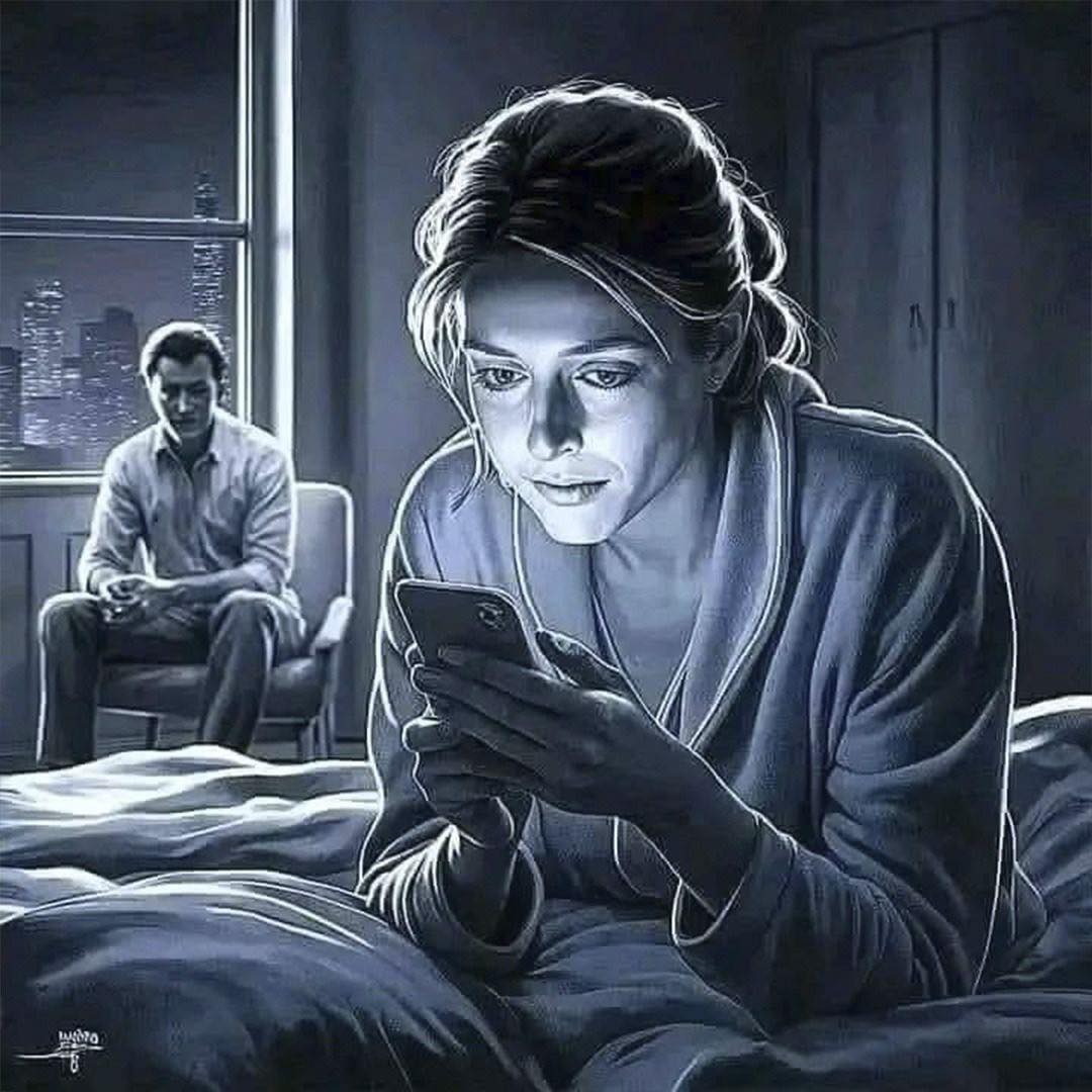 Mujer en el Teléfono y Hombre en la Silla